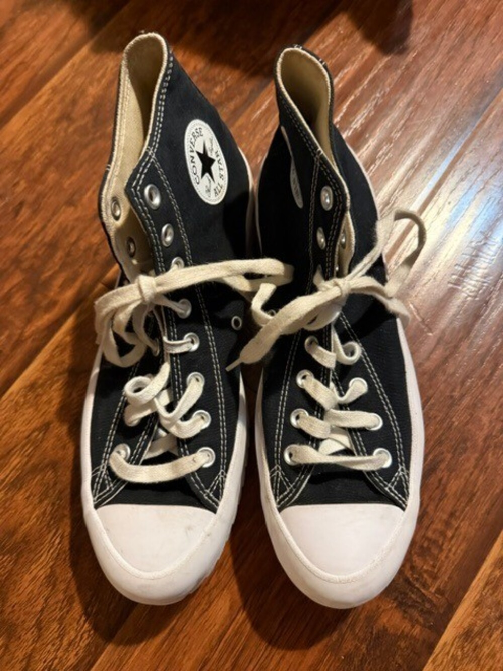 Converse All Star High Top Canvas Sneakers Black Chunky White Sole